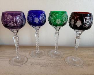 ETCHED CUT CRYSTAL WINE GOBLETS