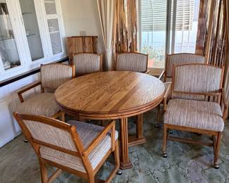 CARDINAL OF CALIFORNIA OAK TABLE WITH TWO 18" LEAVES - HYUNDAI FURN CO CHAIRS SOLD IN PAIRS