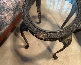 Vintage glass and cast iron small table