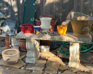 Outdoor pots and stone bench
