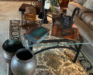 Wool rug, glass top table