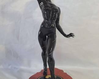 Hand Painted CatWoman Superhero Statue 1990s with Handmade Wooden Base Unique DC Comics