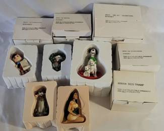 5 New Open Box Disney Christmas Ornaments Pinocchio, Pocahontas, Tramp Dog, Dalmatians, Raccoon
