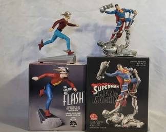 2 DC Direct Limited Edition Hand Painted Statues The Golden Age of Flash Superman Man vs Machine