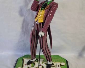 1990s Hand Painted Joker SuperVillain Statue with Homemade Wooden Base DC Comics