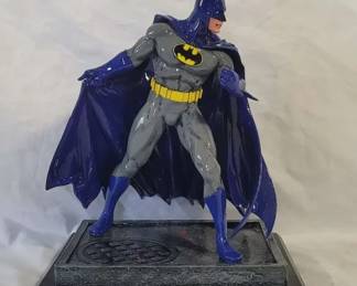 1990s HandPainted Batman SuperHero Statue with Wooden Base DC Comics
