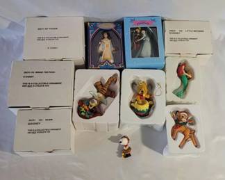Disney Christmas Ornaments Mostly New Open Box NIP Aladdin Winnie the Pooh Snoopy Bambi Etc