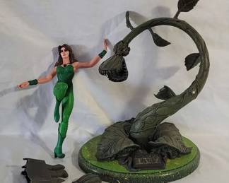 1990s Hand Painted Poison Ivy Superhero Villain Statue with Homemade Wooden Base DC Comics