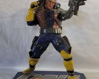 1990s Hand Painted Cable SuperHero Statue with Homemade Wooden Base Marvel Comics XMen