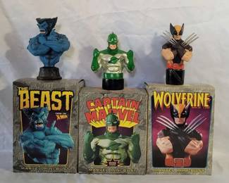 3 Marvel Mini Bust Limited Edition Statues XMen the Beast Wolverine Captain Marvel