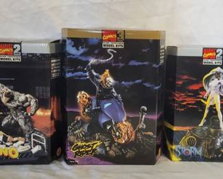 Lot of 3 New Open Box Marvel Comics Model Kits Storm, Ghost Rider, and Rhino