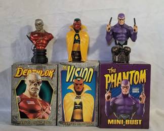 3 Mini Bust Statues Limited Edition with Boxes Marvel Deathlok, the Vision, the Phantom