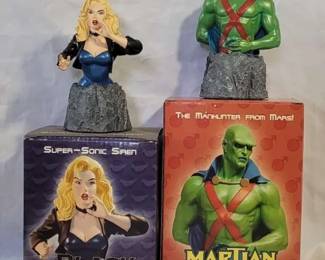 Lot of 2 DC Comics MiniBust Statues with Box Black Canary Justice League Martian Manhunter