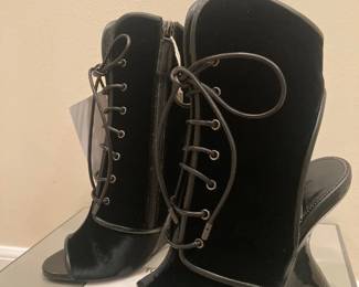 Tom Ford Peep Toe Velvet Lace-Up Boots
