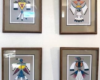 Four thunderbird screen prints, signed + numbered by Anna M. Adams, 1984