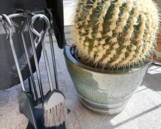 Vintage fireplace poker set + barrel cactus