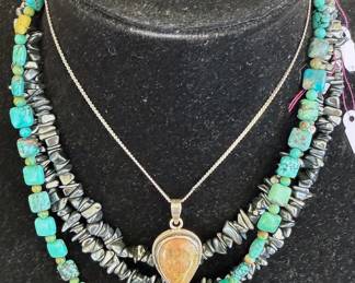Turquoise and amber necklaces