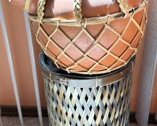 Filipino ceramic vase + pitchers with woven accents