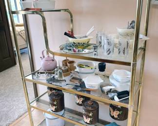 Brass + glass etagere shelving unit