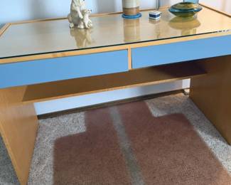MCM desk with glass top