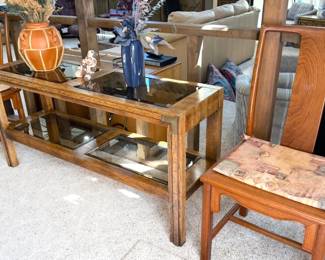MCM wood + glass console table