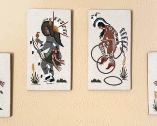 Four sandpaintings, signed Mr + Mrs B Sam (Ben + Pauline Sam, Navajo)