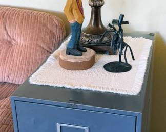 File cabinet, table lamp
