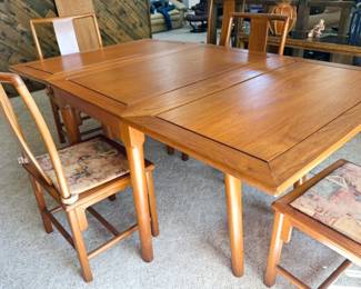 Wood dinign chairs with MCM-style dining chairs (6)