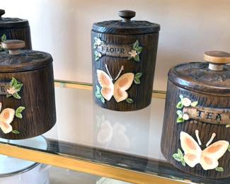 1970s Treasure Craft butterfly ceramic canister set