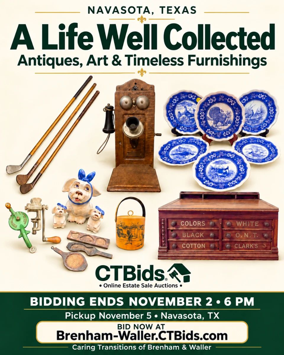Curated estate auction with clean modern typography