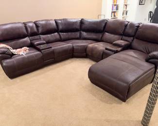 6-Piece Power Leather Reclining Modular Sectional with Chaise