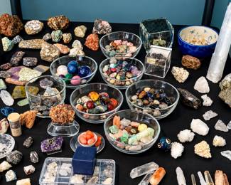 collection of diverse rocks, tumbled stones, minerals, and crystals 