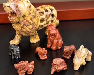 hand-carved soapstone animal figurines