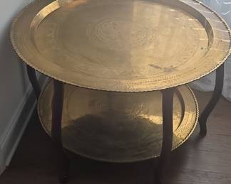 Turkish Two-Tier Brass Tray Table