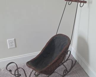 Victorian Style Wicker and Iron Doll Sleigh