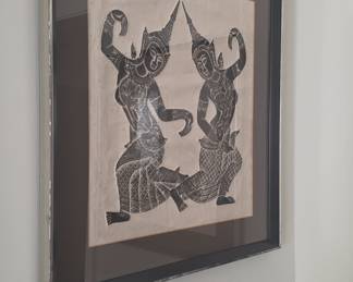 Vintage Thai Temple Rubbing Style Wall Art
