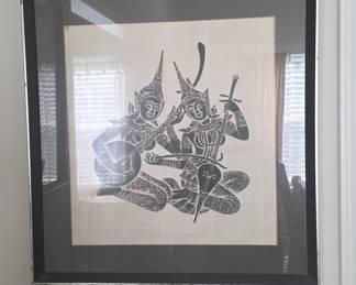 Vintage Thai Temple Rubbing Style Wall Art