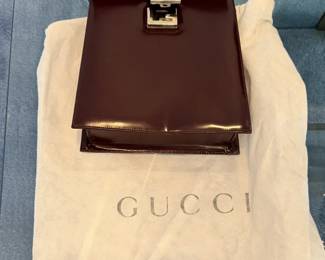 Vintage Gucci burgundy patent leather G-clasp handbag