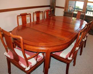 Asian Style Dining Table with 8 Chairs & 3 Leaves