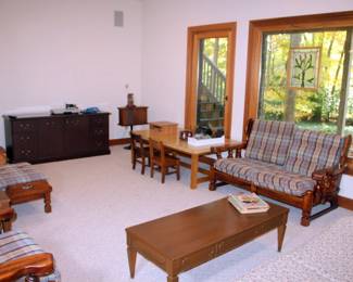 1970’s Heavy Pine Furniture (Rocker, Chair with Ottoman, Loveseat)