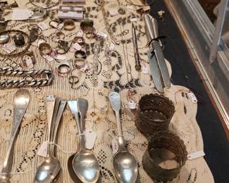 STERLING SILVER COIN SPOONS & JEWELRY