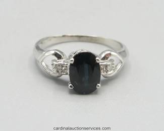 Lot 108: Natural blue sapphire (approx. 1 ct) and diamond ring, 14k white gold, size 7, with 2020 appraisal