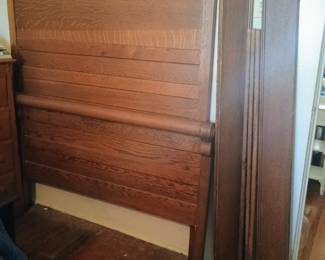 Beautiful oak bed frame with rails and slats