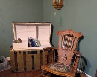 Vintage trunk and antique rocker