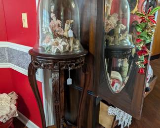 Large bell jar and  hand carved table