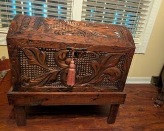 Hand carved trunk with stand