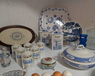 Blue and white kitchen ware