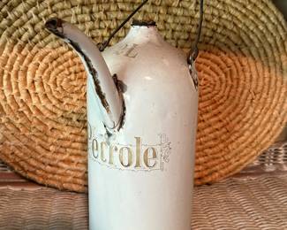 Antique White Enamel Petroleum filling can, Circa 1900, $35