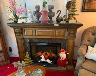 Fireplace Mantle With Electric Fireplace and Heater with Remote