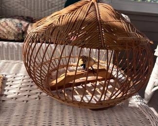 Hand-woven Thai bamboo and rattan dome-shaped bird cage